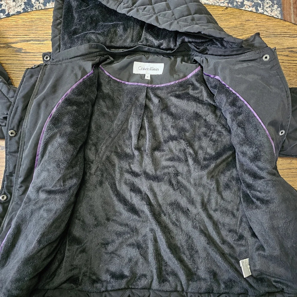 Calvin Klein Quilted Diamond Pattern Faux Fur Black Jacket Size Women's Small - Picture 12 of 14